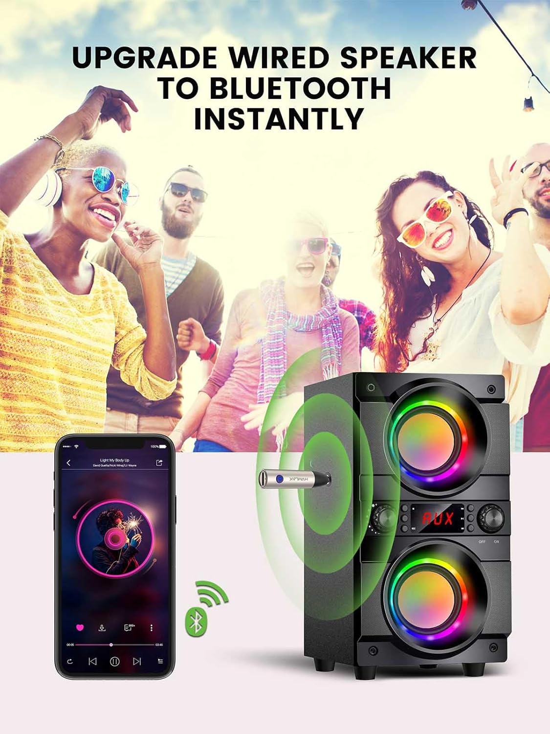 Adaptador auxiliar Bluetooth 5.3 para automóvil con micrófono mejorado, conector de 0.138 in para estéreo de coche, carga USB-C, funda resistente, 1 pieza