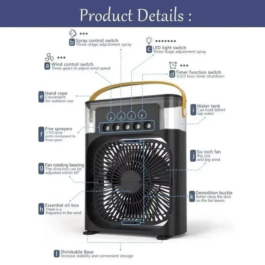 Xiaomi 3-in-1 Portable Air Cooler 2025 – Mini Fan, LED Night Light & Adjustable Air Conditioner for Home/Office